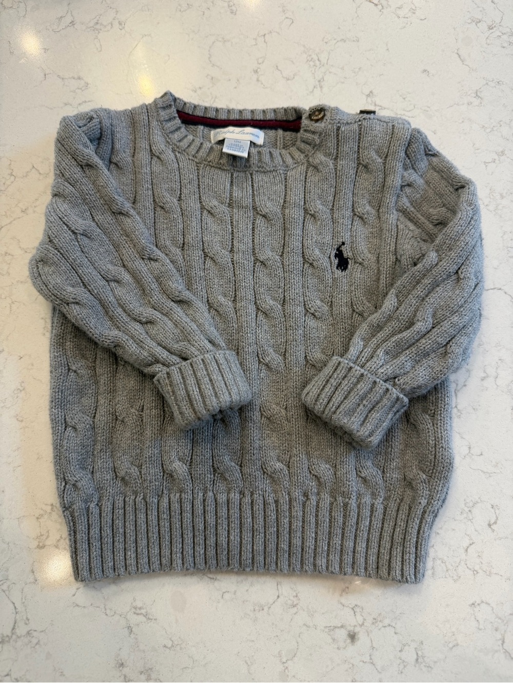 Ralph Lauren Light Gray Cable-Knit Crewneck Sweater